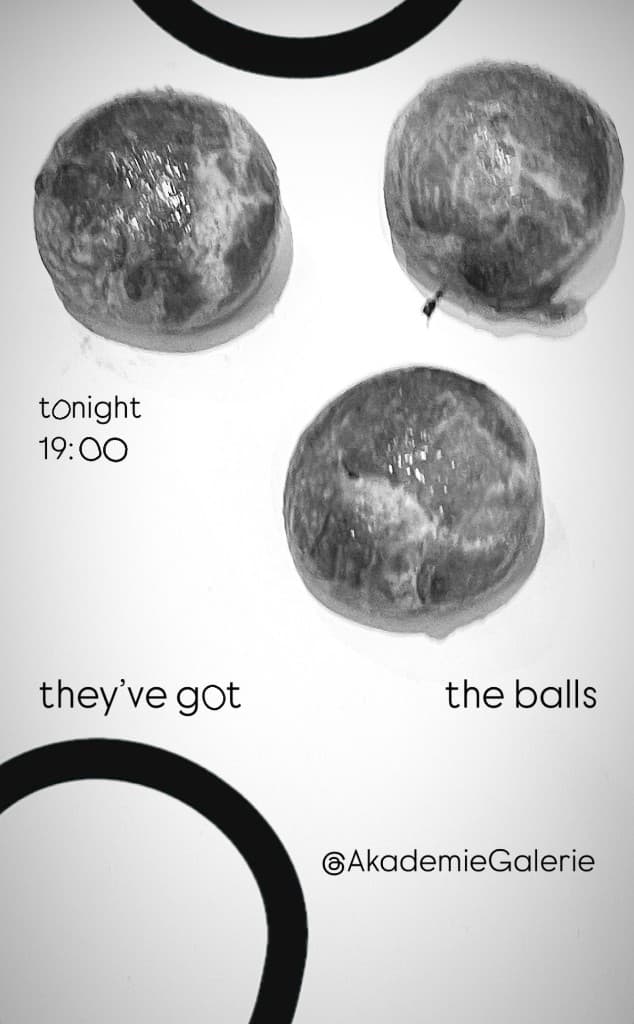 Black and white poster with spheres and tonight 19:00 typography